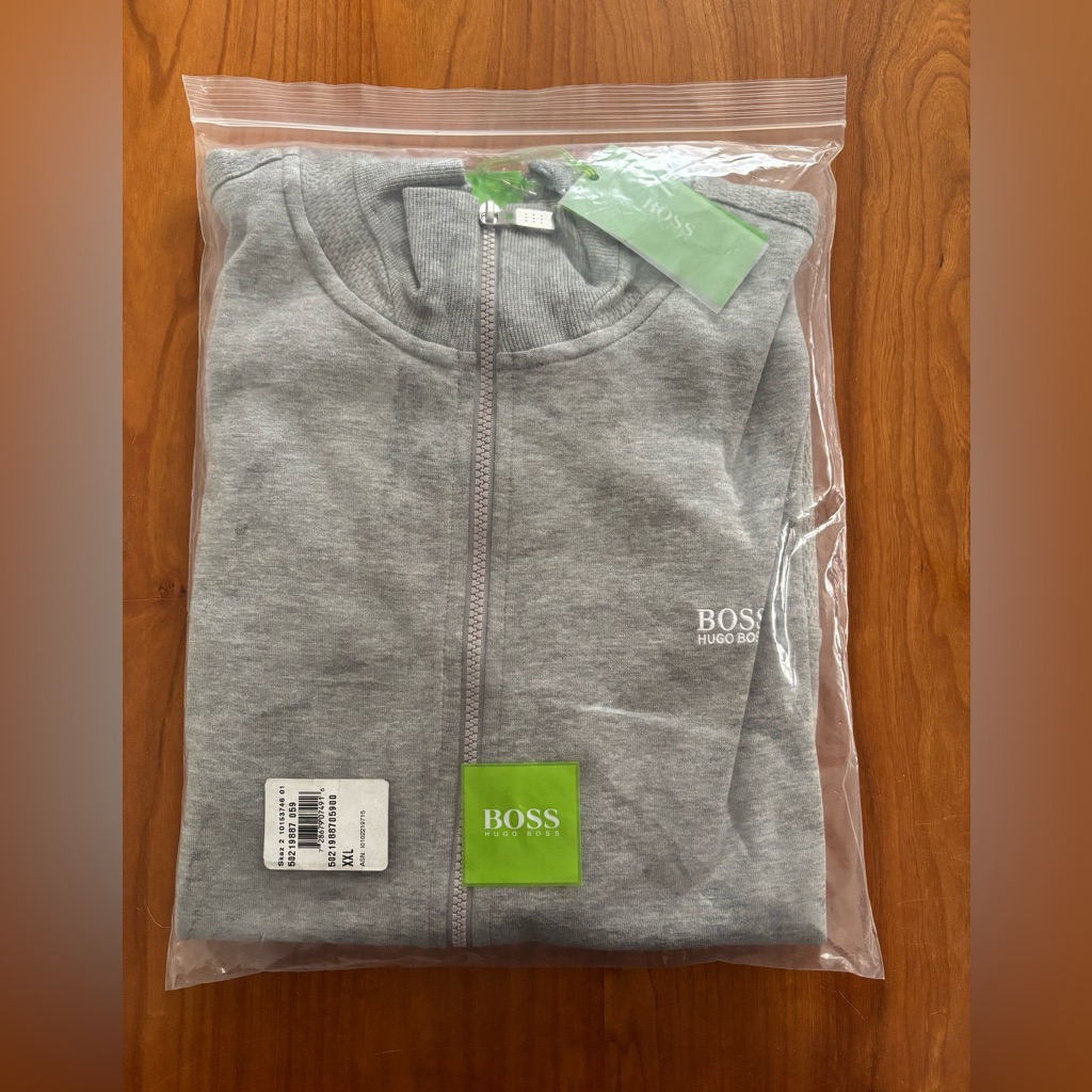 Hugo Boss Gray Cotton Zip Up Sweatshirt With Logo Print Xxl
